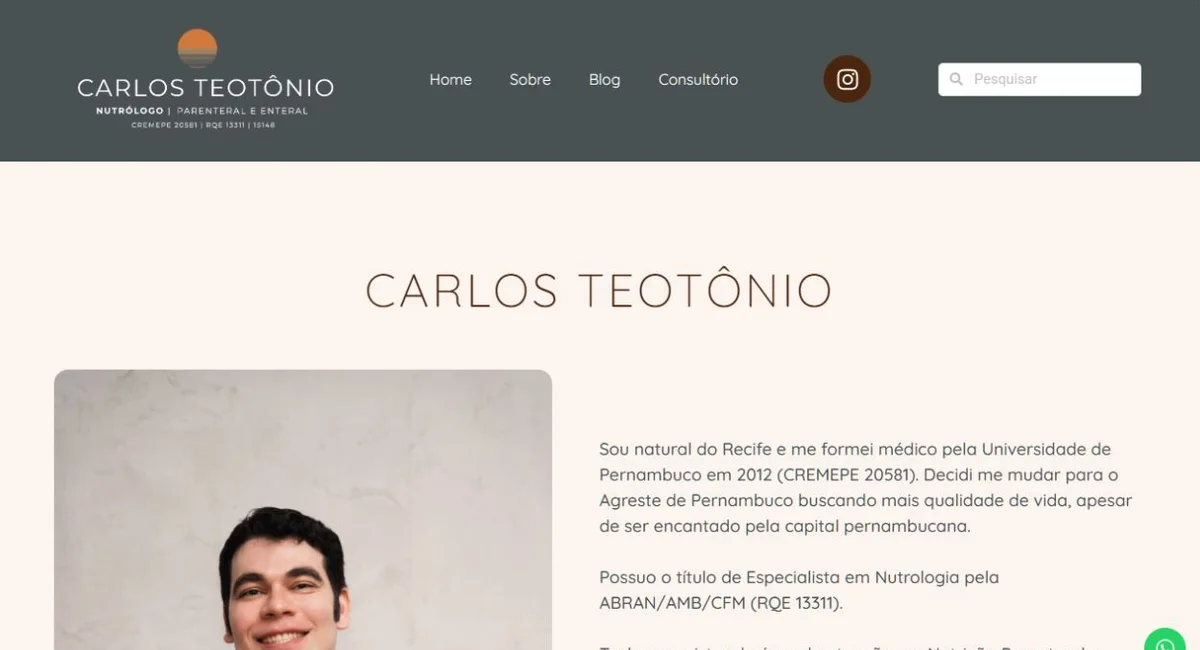 Página do site Dr. Carlos Teotônio